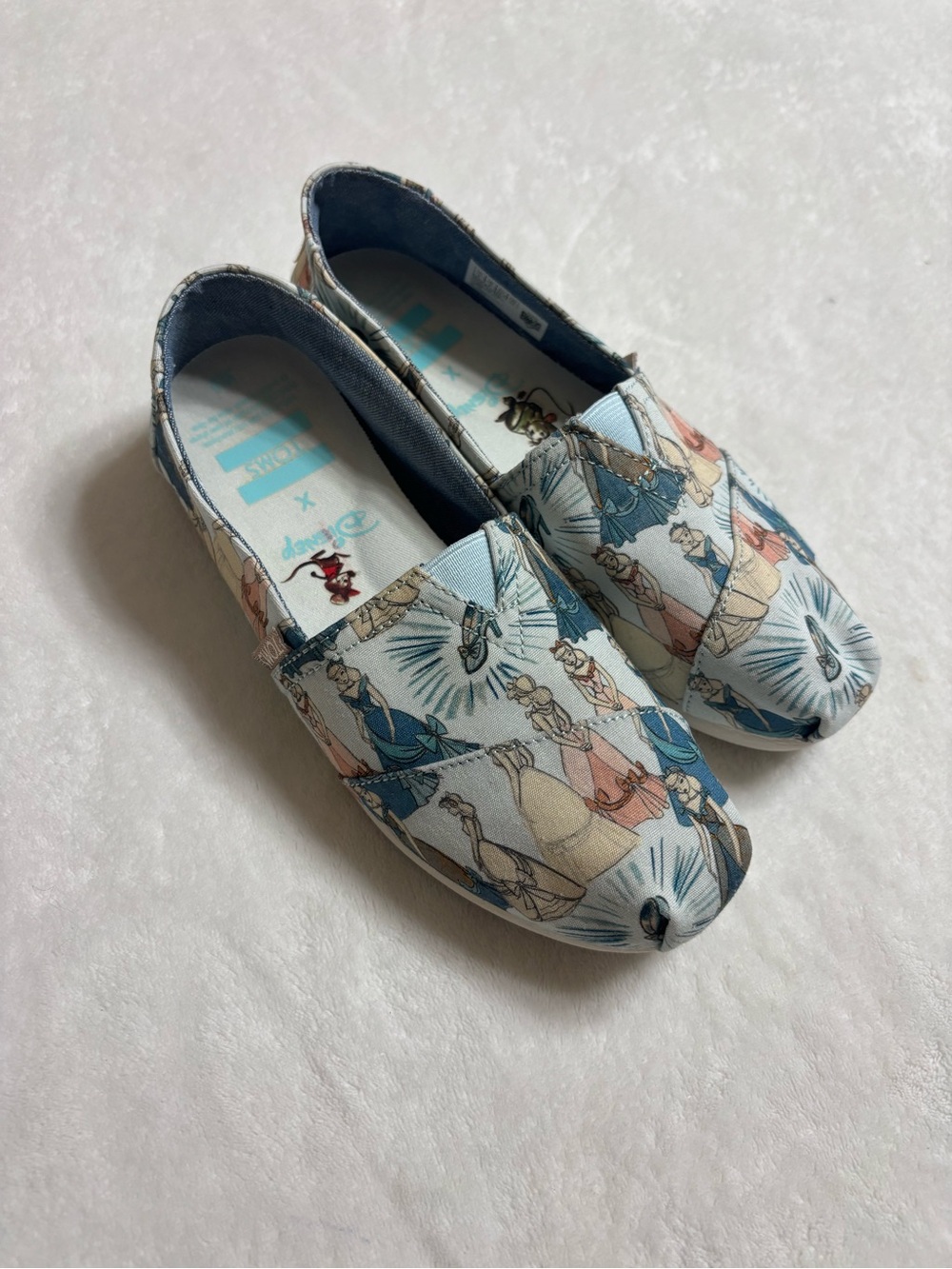 Toms x Disney Light Blue Canvas Slip-On Flats with Storybook Print